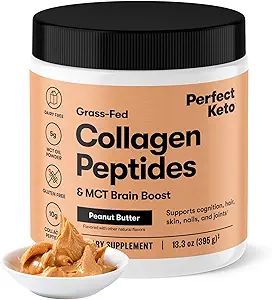 Perfect Keto Collagen Peptides Protein Powder con aceite MCT, Collagen hidrolizado, Tipo I & III Suplemento, Gluten Free Grass Fed, Low Carb, Keto Coffee Creamer, Collagen for Women &amp; Hombre, Peanut Butter