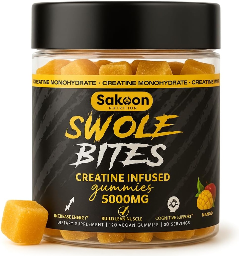 Creatine Gummies 5000mg – Vegan - Muscle Builder – Strength & Energy Support – 120 Cuenta – Mango Flavor – Creatine Monohydrate Suplemento para Hombres y Mujeres