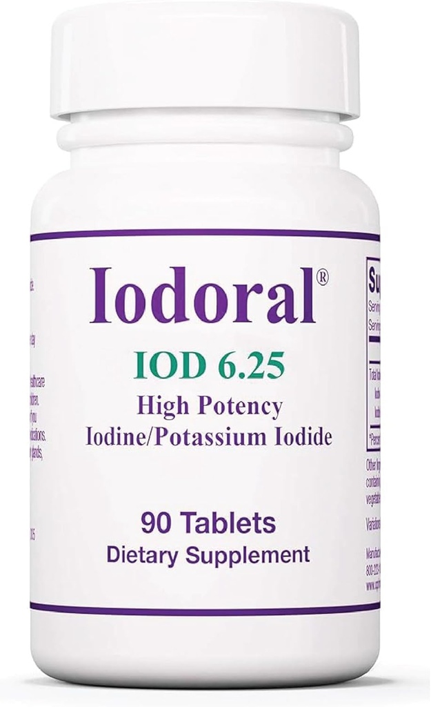 Optimox Iodoral 6.25 mg - Suplementos de yodo para el soporte tiroides, solución lugol, vitaminas diarias y minerales, tabletas de yodo de alta potencia - 90 Tabletas 1-Pack