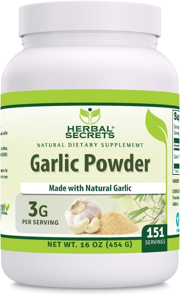 Herbal Secrets Ajo Powder Suplemento Silencio 3 Mg per Serving TEN 16 Oz (454 G) Silencio Non-GMO ANTE Gluten-Free TEN Made in USA