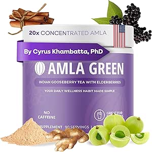 Amla Powder &amp; Immunity Blend Superfood Supplement with Elderberry, 20x Ultra Concentrated Amla, Immune Support, Made with Ginger, Cinnamon, Peppermint, Indian Gooseberries, Immunity, 90 Servings