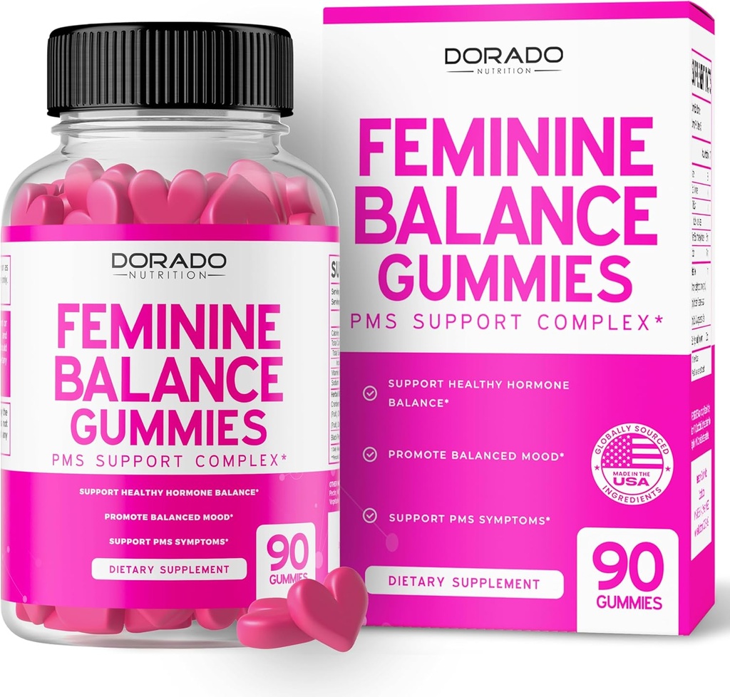 Equilibrio Femenino para Mujeres Gummies & PMS Gummies (90 Conde) - Balance Femenino Natural para Mujeres - Calambres, Bloating, Mood Swings, Hot Flashes - Formulado con Arándano, Dong Quai & Chasteberry