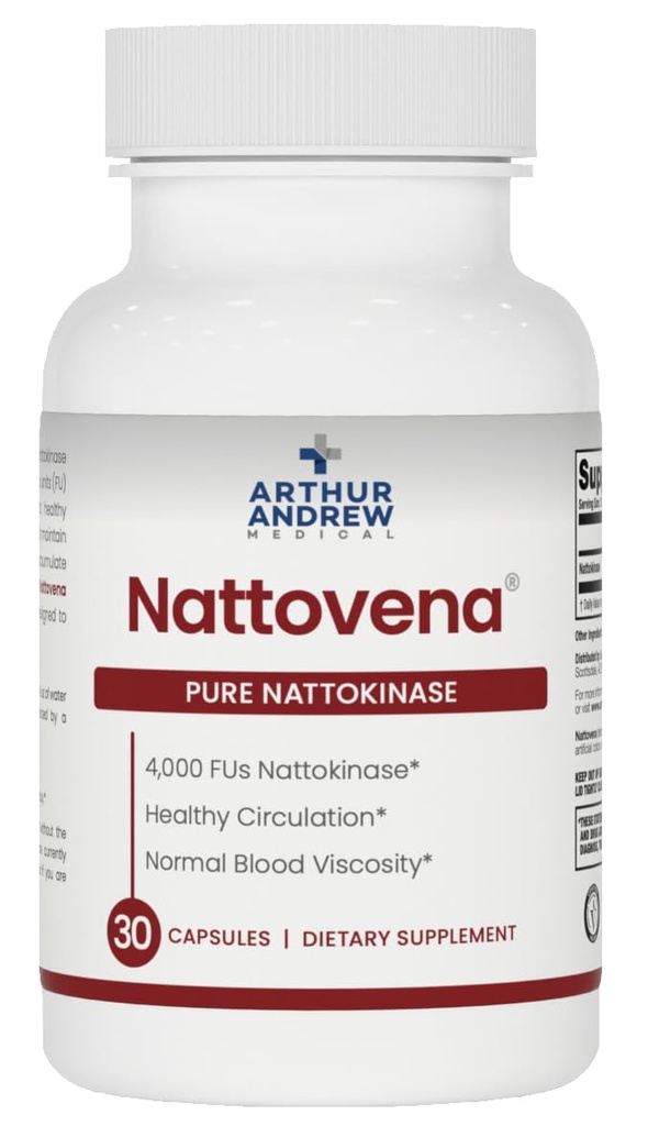 Arthur Andrew Medical - Nattovena, Nattokinase puro, Circulatorio y Salud del Corazón, Vegan, No GMO, 30 cápsulas