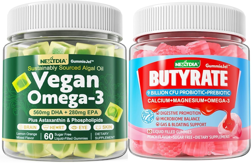 Vegan Omega 3 Gummies + Butyrate Gummies Sugar Gratis