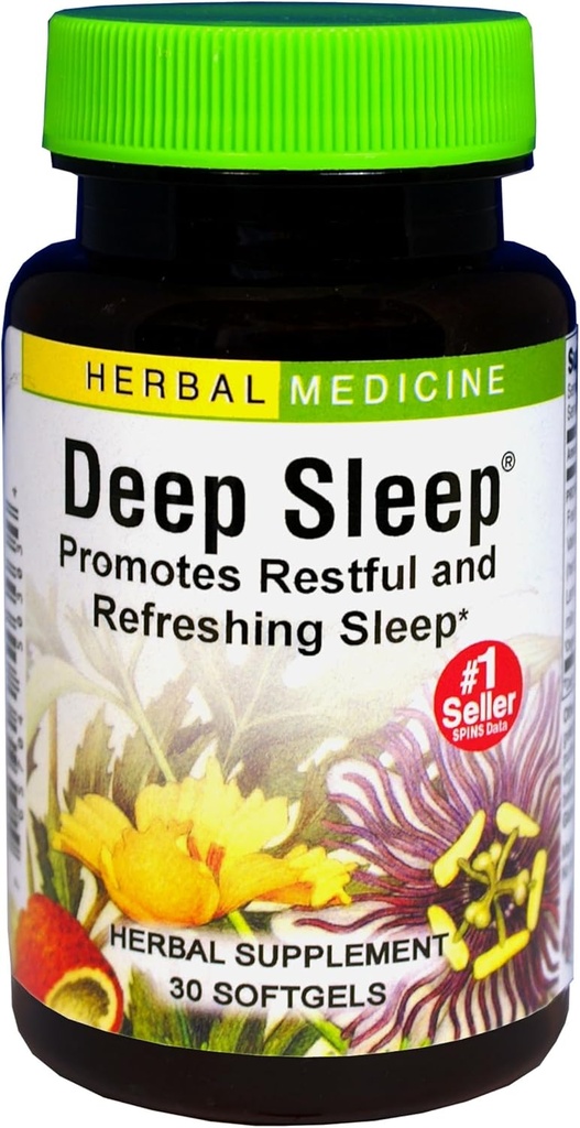 Herbs Etc. Deep Sleep Softgels - Herbal Sleep Support Suplemento - Rest &amp; Calming Support with Passionflower, Chamomile & Lemon Balm - 30 Softgels (30 Servings)