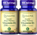 Puritan's Pride Premium Sunvite™ Mega-Potency Vitamin D3 10,000 IU, Dietary Supplement for Healthy Bones, Teeth, and Immune System Support, 100 Rapid Release Softgels