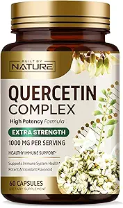 Fabricado por Nature Quercetin 1000mg – Alta Potency Quercetin Dihydrate Antioxidante Flavonoid – Immune, Respiratory and Allergy Support - Non-GMO, Gluten-Free - 60 cápsulas vegetales
