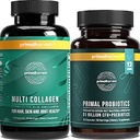 Primal Harvest Probióticos &amp; Multi Collagen Suplementos para Mujeres y Hombres Pre y Probióticos con 31 Billones CFU y Collagen Peptides Pills Bundle