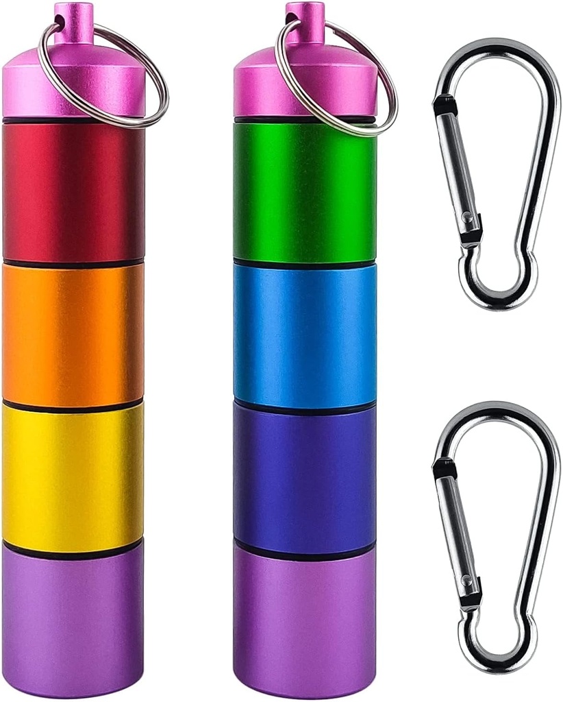 Small Portable Metal Pill Organizer Case Keychain, Stackable Waterproof Travel Cute Pill Box Holder,Aluminum Alloy Pill Container,Compartment for Holding Supplements, Vitamins and Medicine