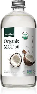 Aceite de MCT orgánico de la fuerza natural – Botella de vidrio puro – Hecho de 100% Aceite de coco virgen prensada fría + Certified Keto, Paleo, Kosher, Vegan " No GMO – laboratorio probado para la calidad y la pureza - 16 onzas