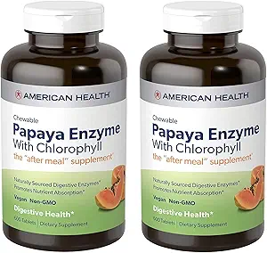 American Health Papaya Enzyme with Chlorophyll Chewable Tablets - 600 Cuenta (200 Total Servings) (Pack of 2)