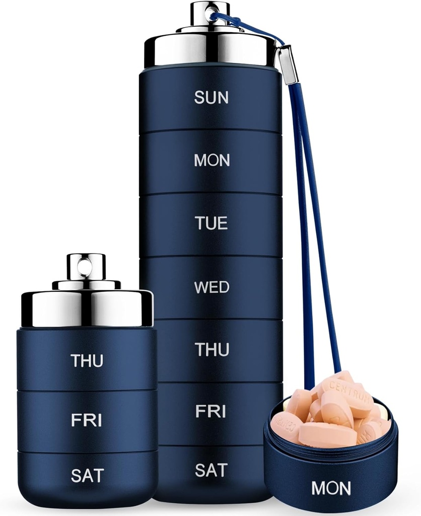 Mossime Metal Travel Pill Organizer, Portable 7 Day Vitamin Organizer Stackable, Waterproof 1 Times A Day Pill Box, Gran Contenedor de Pill, Daily Medicine Organizer for Vitamin, Fish Oil, Supplement