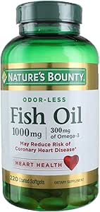 Aceite de pescado abundante de la naturaleza 1000 mg Omega-3, 220 Softgels sin olor (Pack of 3)