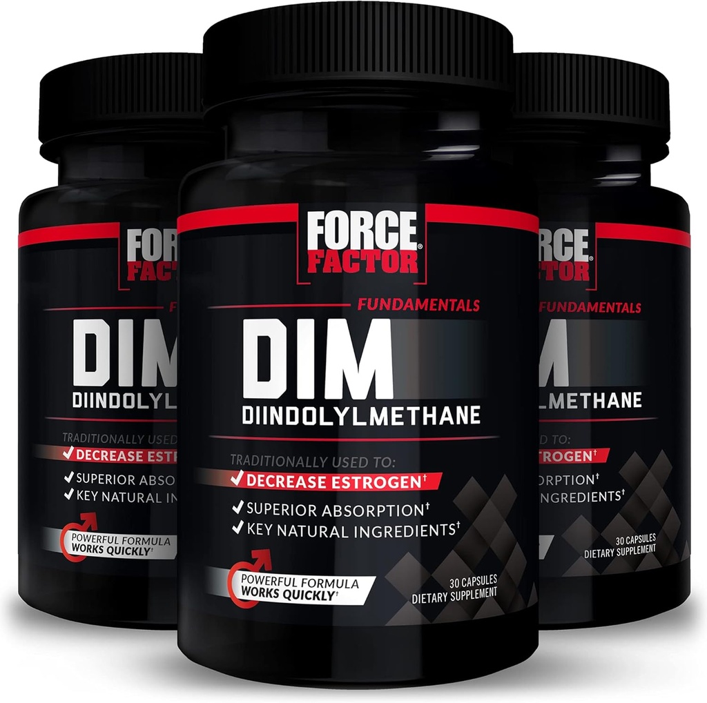 FORCE FACTOR DIM, 3-Pack, Pills to Decrease Estrógeno en Hombres, Suplemento Diindolylmetano con Ingredientes Naturales Clave y Absorción Superior, Diindolylmetano 300mg, Funciona Rápido, 90 cápsulas