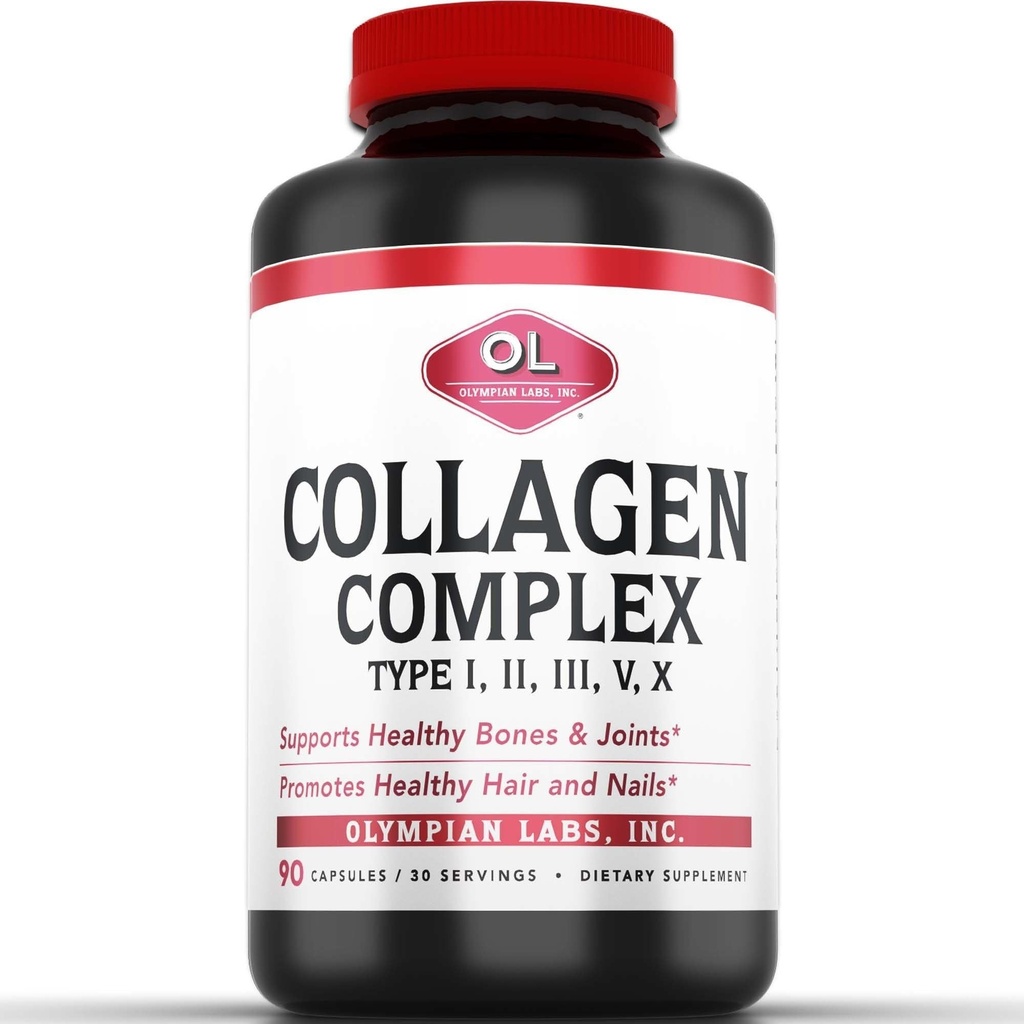 Laboratorios Olímpicos Complejo Multi Collagen Tipo I, II, III, V, X, Pelo, uñas, Conjunto, Salud Gut, 90 caps, Suministro de 30 días