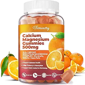 Calcium Magnesium Supplement Gummies for Adults: Calcium Citrate 600 mg with Vitamin D3 & K2 for Women Men - Supports B0ne Strength, Better Zzz, Muscles, Energy & Immune (60 Count)