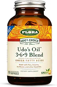Aceite de Flora Udo 3-6-9 Blend - Contiene coco orgánico, aceite de semilla de Flax &amp; Más - 90 Softgeles vegetarianos