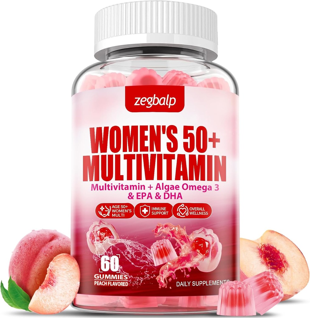 Mujeres libres de azúcar Multivitamina 50 Plus Gummies con Calcio, Magnesio, Zinc, Vitamina A, C, D3, E, K2, Complejo B, Folate, Biotina - Multi vitaminas &amp; minerales para la piel, energía, apoyo inmunológico