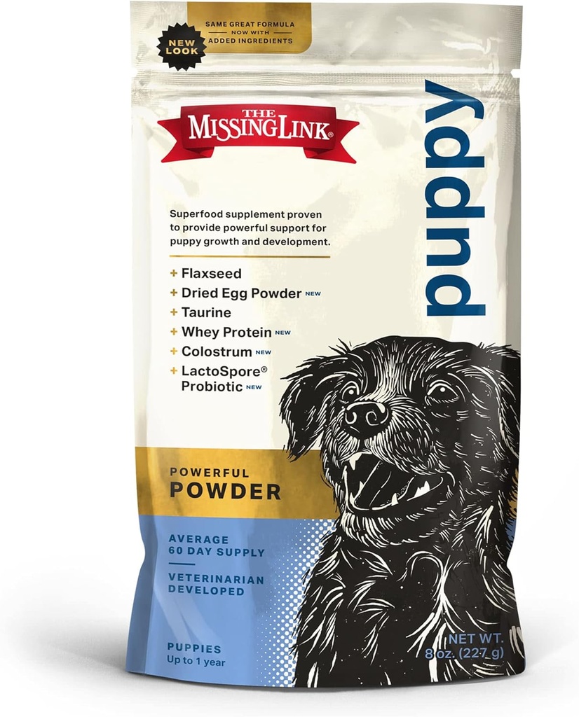 El suplemento de 8oz de Enlace Desaparecido – Superfood Powder promueve el crecimiento " , apoya la inmunidad, la digestión, los huesos, la piel " la carne de perro