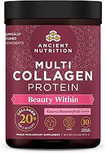 Antigua Nutrición Collagen Powder Protein, Multi Collagen Protein Beauty Within, Guava Passionfruit, con Vitamina C, Hidrolyzed Collagen Peptides Apoyos Esquí sano y uñas, 18.3oz