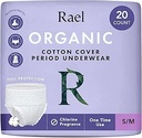 Rael Disposable Underwear for Women, Organic Cotton Cover - Postpartum Essentials, Leak Locker, Unscented, Maximum Coverage (Size S-M, 20 Count)