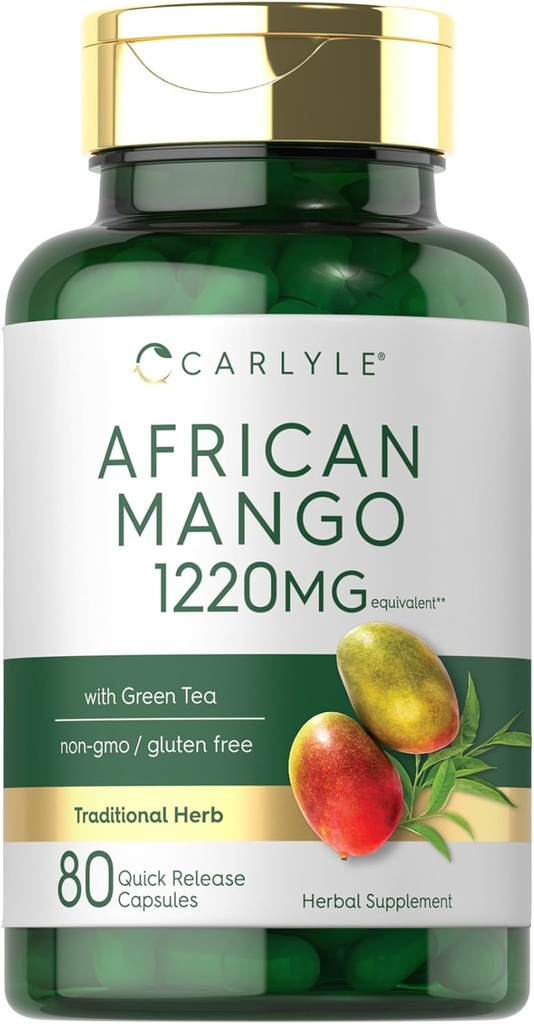 Carlyle African Mango Suplemento 1220mg Silencio 80 Capsules Silencio con Green Tea Extract Silencio Non-GMO, Gluten Free