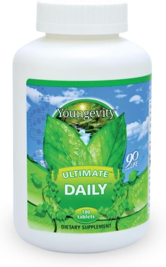 Youngevity Ultimate Daily Mega Multivitamin - 20+ Vitaminas y Minerales w/ CoQ10 - Vitaminas A, C, D, E, Zinc, Folate, Selenium, Calcio, Cromo y Más - Alta Aborción -180 Tabletas (Pack of 1)