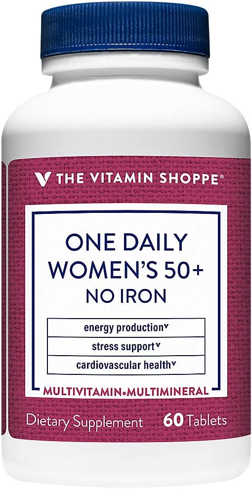 La vitamina Shoppe One Daily Women's 50+ Multivitamin con No Iron, Suplemento Multi-Mineral, apoya la producción energética, apoya la salud cardiovascular, la visión y la inmune (60 Tablets)