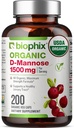 biophix D-Mannose USDA Organic 1500 mg 200 Veggie Caps - Soporta un rastro urinario de vejiga saludable, no GMO, Vegan-Friendly
