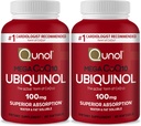 Qunol Mega Ubiquinol Coq10 100mg, Absorción superior, Agua patentada y grasa Soluble suplemento natural Forma de Coenzima Q10, Antioxidante para la salud del corazón, 60 Softgels, Pack de 2