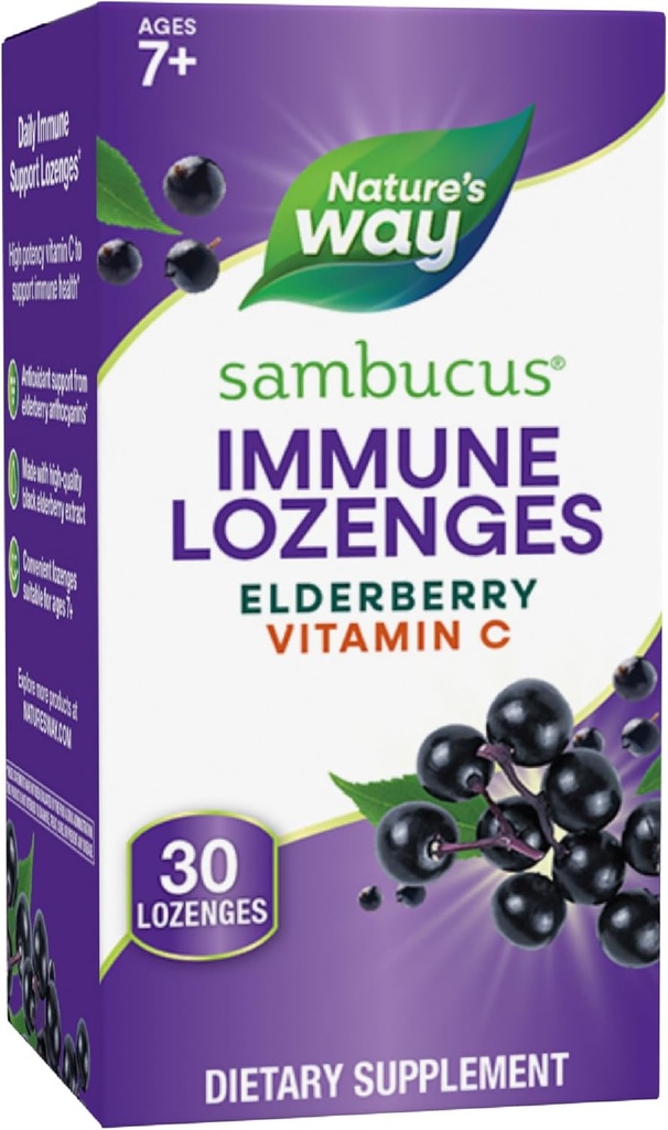 Manera de la naturaleza Sambucus Immune Lozenges, con vitamina C, Black Elderberry Extract, Immune Support*, 30 Lozenges (Packaging May Vary)