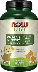 NOW Pet Health, Omega 3 Supplement, Formulated for Cats & Dogs, NASC Certified, 180 Softgels