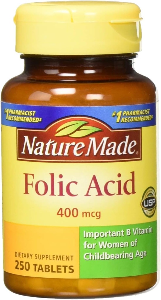 Nature Made Folic Acid (400 mcg) Tabletas, 250 Cuenta, Pack de 2