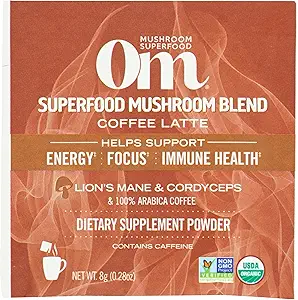 Om Mushroom Superfood Organic Mushroom Powered Coffee Latte Blend, 0.28 OZ