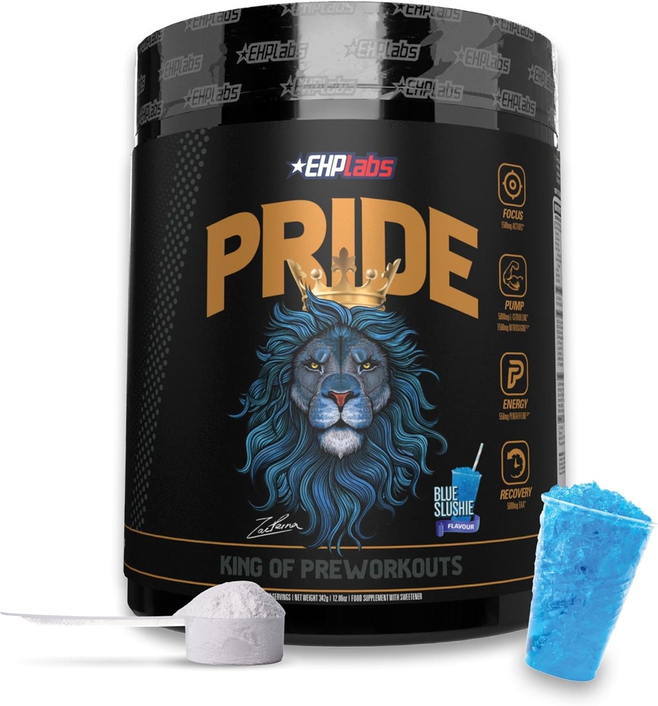 EHP Labs Pride Pre Workout Powder Energy Supplement - Sugar Free Preworkout for Men &amp; Women, Energy Powder Boost Drink with BCAA - 280mg of Caffeine - Blue Slushie (40 Servings)
