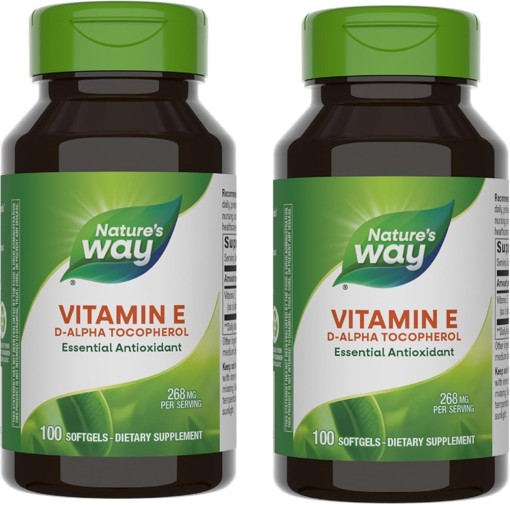 Manera de la naturaleza Vitamina E, D-Alpha Tocopherol, Antioxidante esencial, ayuda a neutralizar los radicales libres*, 268 mg por ser, 100 Softgels (paquete mayo Vary) - 2 Pack