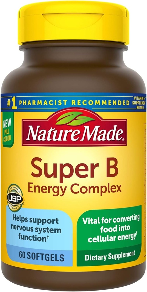 Nature Made Super B Energy Complex, Suplemento dietético para Nervous System Support, 60 Softgels, 60 Day Supply