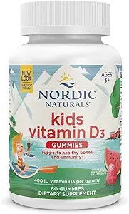 Naturales nórdicos Vitamina D3 Gummies Niños, Salpicadura de sandía silvestre - 60 Gummies - 400 UI Vitamina D3 - Bone Health, Healthy Immunity - Non-GMO, Vegetarian - 60 Servimientos
