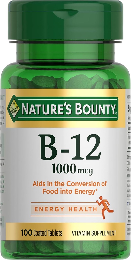 Vitamina B12 por la recompensa natural, Suplemento de vitaminas, apoya el metabolismo energético y la salud del sistema nervioso, 1000mcg, 100 Tablets