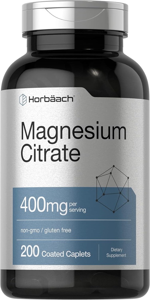 Horbäach Magnesium Citrate TEN 400mg ANTE 200 Caplets TEN Vegetarian, Non-GMO, y Gluten Free Supplement