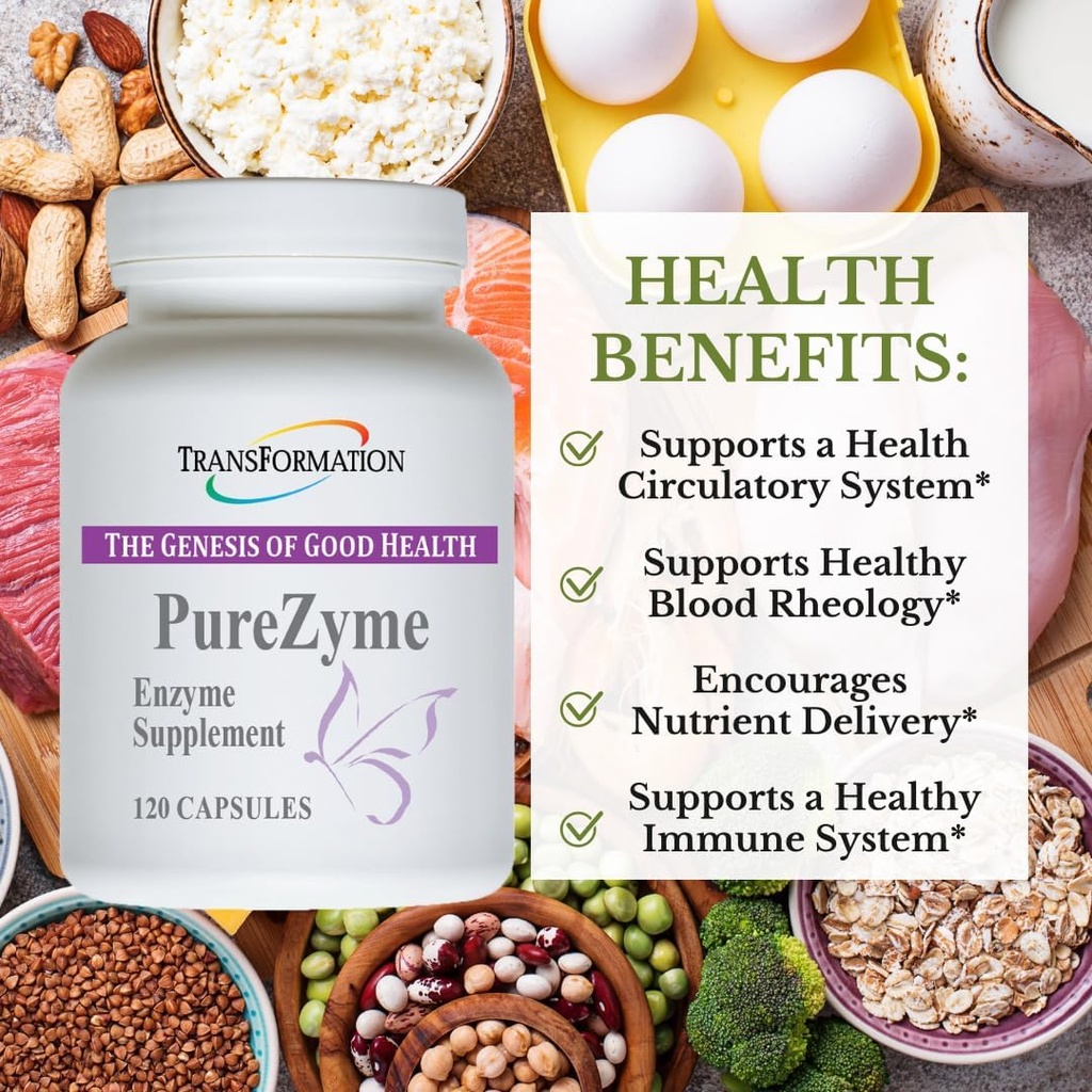 TRANSFORMATION THE GENESIS OF GOOD HEALTH - Purezyme High-Potency Protease Blend Enzyme Supplement, Physician Recommended - Advanced Formula for Maximum Nutrients Digestion & Gut Health, 120 Capsules