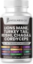 Lions Mane Suplemento Cognitive Support, Immune Health with Turkey Tail 20in1 Mushroom Reishi Cordyceps Chaga with Marshmallow Root 60 Count