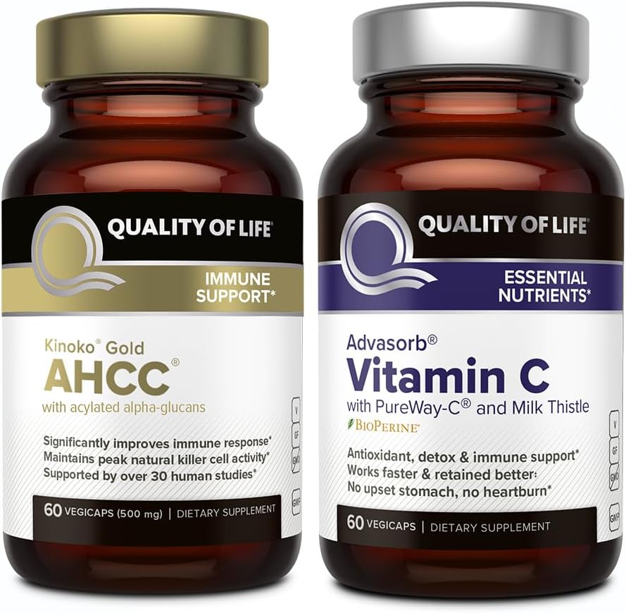 Calidad de vida AHCC Kinoko Oro y Advasorb Vitamina C - Immune Support Bundle