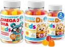 Omega 3 DHA Gummies and Vitamin D Gummies for Kids &amp; Adults - No Fish Oil and Gluten Free Immune Health Plant Based Fiber Chewable