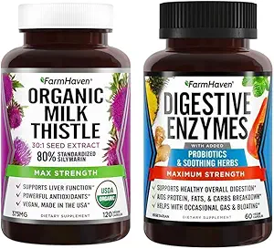 FarmHaven Digestive Enzymes with 18 Probióticos &amp; Herbs Milk Thistle Capsules