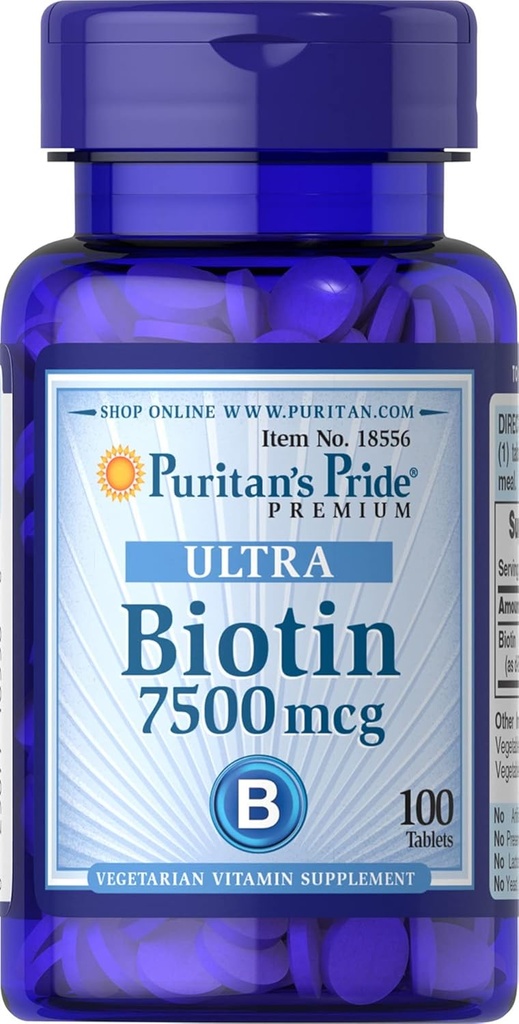 Puritan's Pride Biotin 7500 mcg, Healthy Hair Support, 100 Cuenta, 100 Cuenta (Pack of 1)