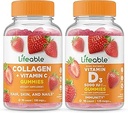 Lifeable Collagen &amp; Vitamina C + Vitamina D 5000 UI, Gummies Bundle - Gran Tasting, Suplemento de vitamina, Gluten Gratis, GMO Gratis, Chewable Gummy