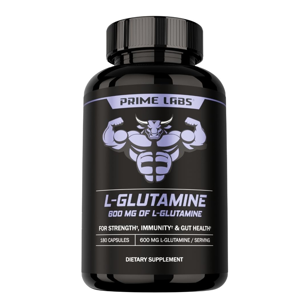 Prime Labs L Glutamine Capsules 600mg - Supports Strength, Muscle Recovery, Immunity, & Gut Health - Amino Acid Supplement - for Men & Women