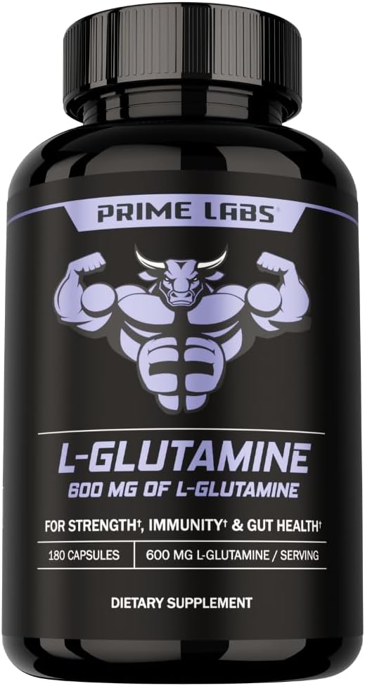 Prime Labs L Glutamine Capsules 600mg - Supports Strength, Muscle Recovery, Immunity, & Gut Health - Amino Acid Supplement - for Men &amp; Women