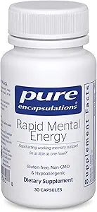 Encapsulaciones puras Energía mental rápida - Suplemento de Memoria Vegan para apoyar la salud cerebral - Ginkgo Biloba Extract, Alpinia Galanga &amp; American Ginseng Extract - Non-GMO &amp; Gluten-Free - 30 cápsulas